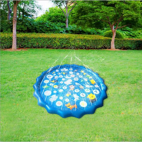 Kids Splash Pad Water Spray Play Mat Sprinkler Wading Pool Outdoor Inflatable Water Summer Toys with Alphabet Blue big image 6