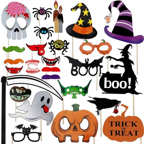 26Pcs Halloween Photo Booth Props Kit Selfie Props Accessories Party Decorations