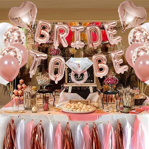 44Pcs Bride to Be Decoration Set Balloons Combo with Diamond Ring Love Heart Balloons & Tassel Decor Props Multi-color big image 1