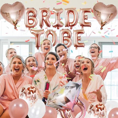 44Pcs Bride to Be Decoration Set Balloons Combo with Diamond Ring Love Heart Balloons & Tassel Decor Props Multi-color big image 2