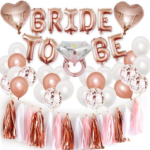 44Pcs Bride to Be Decoration Set Balloons Combo with Diamond Ring Love Heart Balloons & Tassel Decor Props Multi-color big image 4