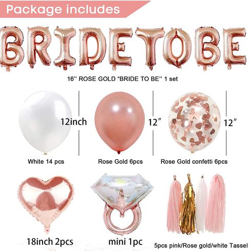 44Pcs Bride to Be Decoration Set Balloons Combo with Diamond Ring Love Heart Balloons & Tassel Decor Props Multi-color big image 5
