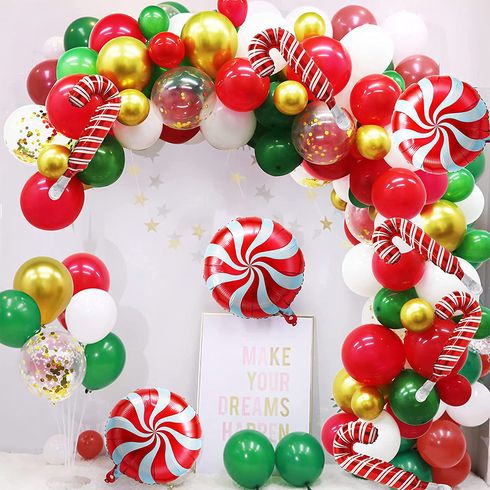 102Pcs Christmas Candy Balloons Party Decorations Candy Cane Swirl Balloons Candies Theme Party Decor