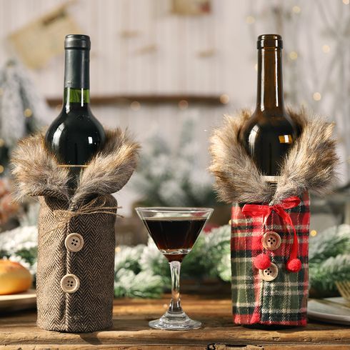 Christmas Wine Bottle Gift Bags Checkers or Herringbone Pattern Wine Bottle Decors Christmas Decor Gift