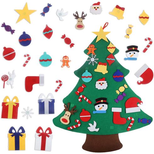 DIY Felt Christmas Tree Set with 27pcs Detachable Ornaments for Wall Hanging Xmas Decor