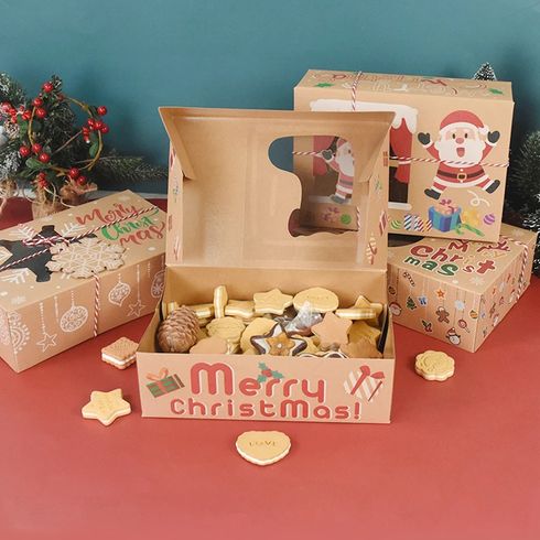 4pcs Christmas Pattern Kraft Paper Packaging Box Xmas Gift Box