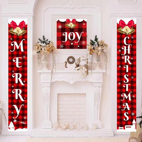 Christmas Door Decoration Porch Sign Banners Xmas Home Hanging Banner Decor (1 Couplet & 1 Banner)