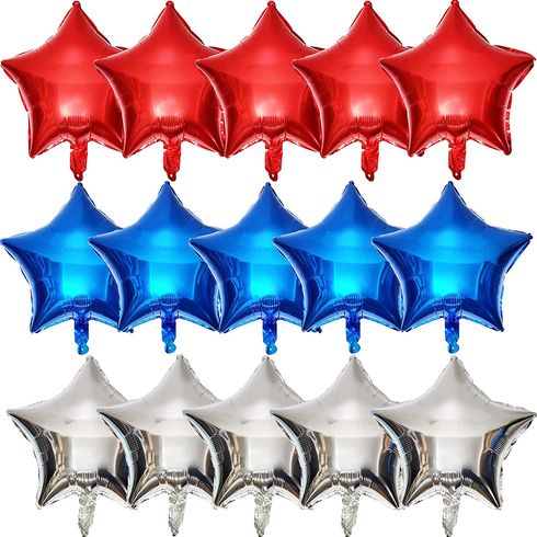 15pcs Red Silver and Blue USA Flag Foil Balloon Star Shaped for Independence Day Party Favours Multi-color big image 1