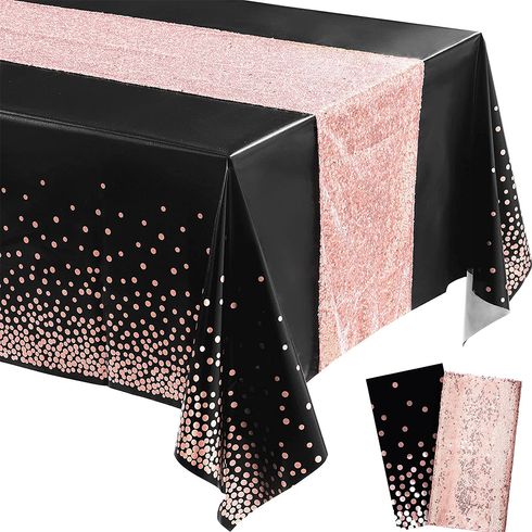 2pcs Tablecloth with Sequins Doily Set Polka Dot Glitter Decoration Birthday Wedding Anniversary Party Supplies