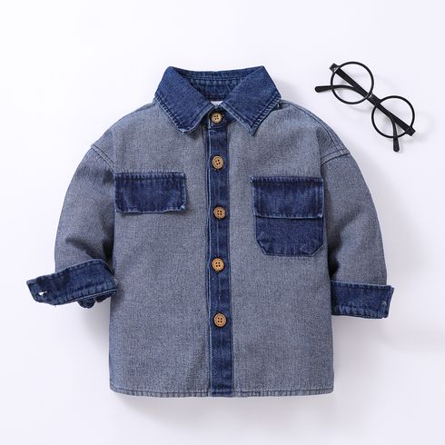 Toddler Boy Trendy 100% Cotton Denim Colorblock Lapel Collar Jacket