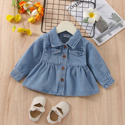 Baby Girl Button Front Blue Long-sleeve Denim Jacket