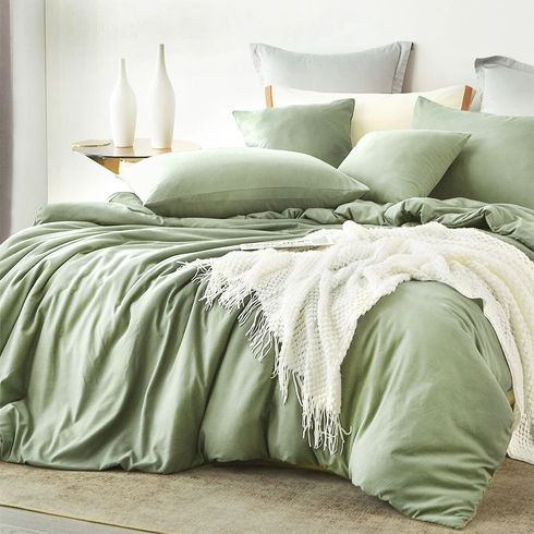 3 Piece Olive Green Duvet Cover Set Minimalist Solid Soft Comforter Duvet Cover Set 1 Duvet Cover & 2 Pillow Shams