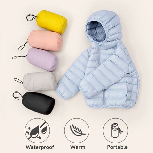 Kid Boy/Kid Girl Portable Packable Solid Color Hooded Zipper Design Puffer Down Coats