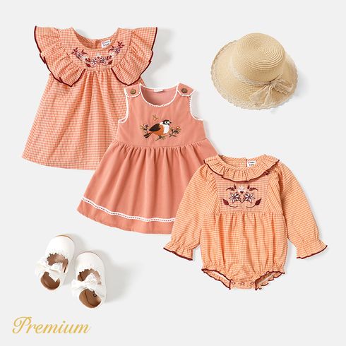 <Sweet Orange Dream> Baby Girl Embroidered Gingham Pattern Series Orange- big image 3