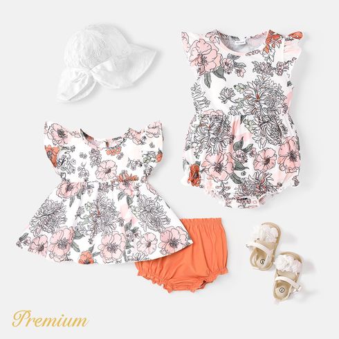 <Romantic Garden> Baby Girl Floral Print Flutter-sleeve Romper or Sets Pink big image 6
