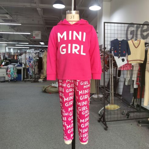 2pcs Toddler Girl Letter Print Hoodie and Pants Set
