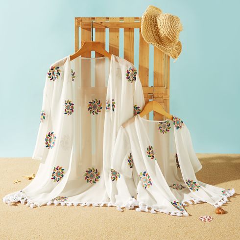 Floral Embroidery Print Tassel Beach Cover-up for Mommy and Me