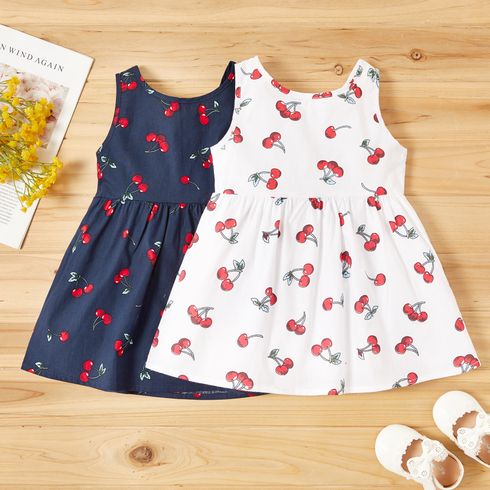 100% Cotton Cherry Print Backless Sleeveless Baby Dress