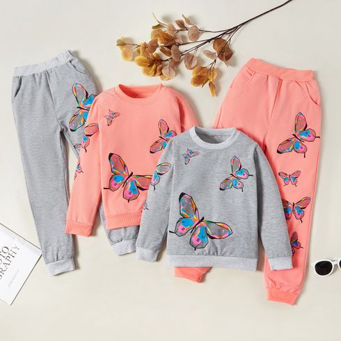 2-piece Kid Girl Butterfly Print Sweatshirt and Pants (3 Colors Available)