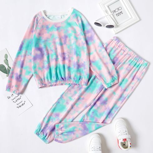 2-piece Kid Girl Tie Dye Round-collar Pullover and Elasticized Pants Casual Set