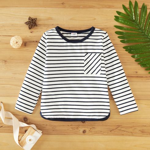 Toddler Boy 100% Cotton Striped Long-sleeve Top with Pocket