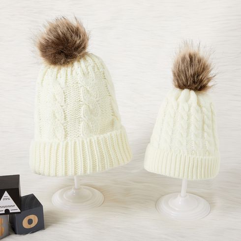 Autumn/Winter Multicolor Hairball Knit Beanie Hats White big image 5