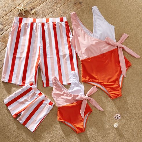 Family Matching Color Block Bright Color Print Swimsuits