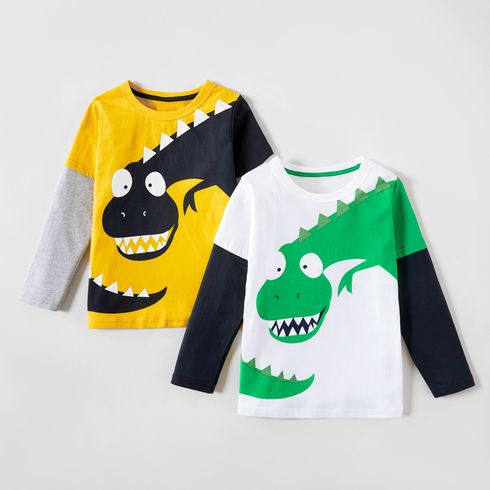 Criança Menino Peça dois em um Estampado animal Manga comprida T-shirts