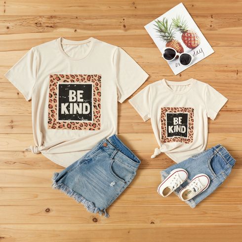 Leopard Letter Print Apricot T-shirts for Mom and Me