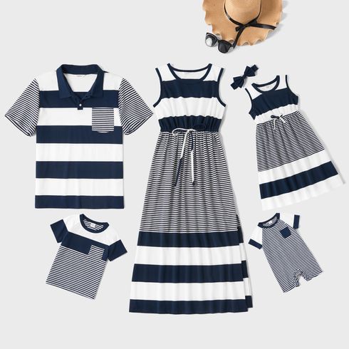 Mosaic Stripe Print Color Block Casual Family Matching Sets