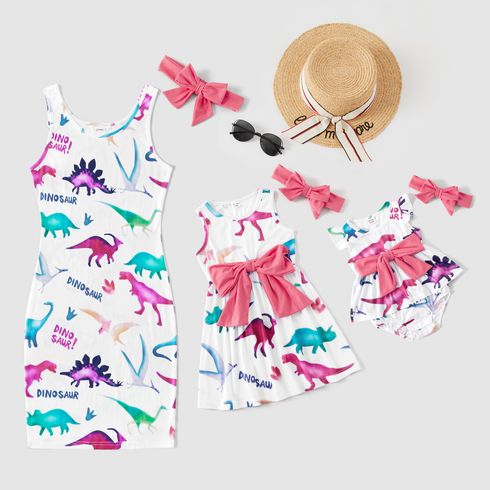 Dinosaur Print Matching Midi Tank Dresses