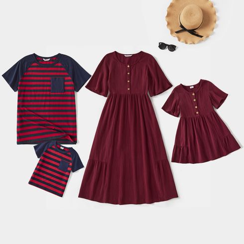 Solid Striped Short-sleeve Family Matching Sets