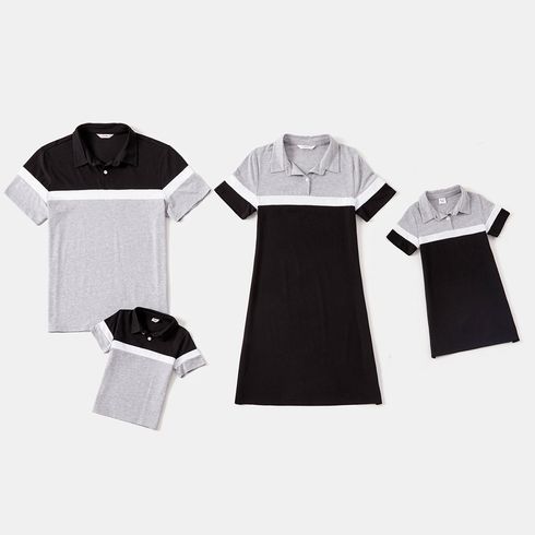 Colorblock Splice Stripe Shirt-style Short-sleeve Matching Family Sets
