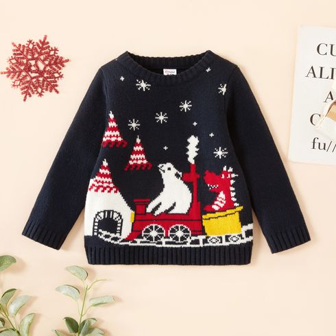 Toddler Boy Christmas Animal Castle Pattern Sweater