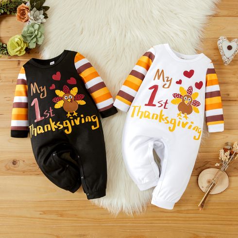Baby Girl/Boy Thanksgiving Day Turkey and Letter Print Long-sleeve Jumpsuit