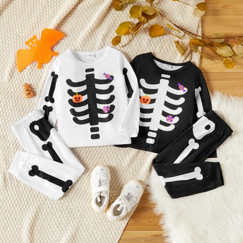 2-piece Toddler Boy/Girl Halloween Pumpkin Bone Print Pullover and Elasticized Pants Set