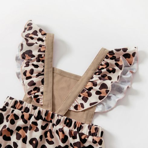 Leopard Splice Short-sleeve Matching Khaki Midi Dresses Khaki big image 6