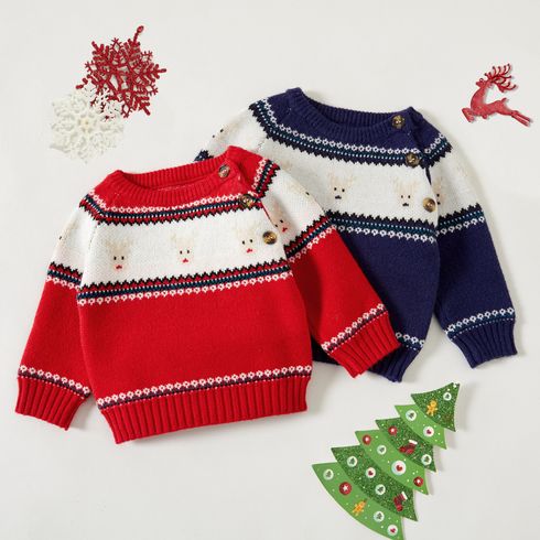Christmas Deer and Snowflake Long-sleeve Baby Knitted Sweater Pullover