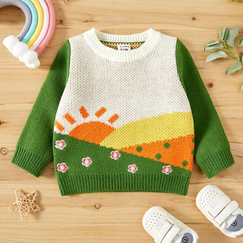Baby Boy/Girl Color Block Long-sleeve Knitted Sweater Pullover