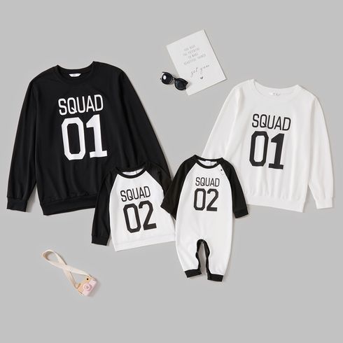 Letter Print Black and White Family Matching Long Sleeve Sweatshirts