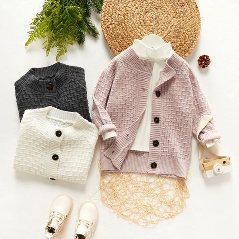 Toddler Girl/Boy Button Design Solid Waffle Knit Sweater Coat