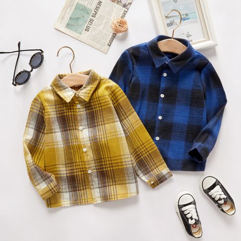 Toddler Boy Lapel Collar Button Design Long-sleeve Plaid Shirt