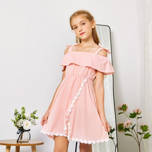Beautiful Kid Girl Daisy Print Lace Bowknot Decor Slip Dress