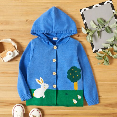 Toddler Girl Cute Rabbit Chick Tree Pattern Colorblock Hooded Sweater Jacket