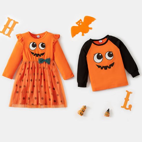 Halloween Graphic Print Long-sleeve Sibling Matching Pumpkin Sets