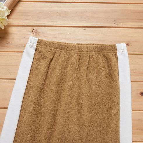 2-piece Kid Boy Letter Print Colorblock Fuzzy Hoodie Sweatshirt and Pants Set Brown big image 3
