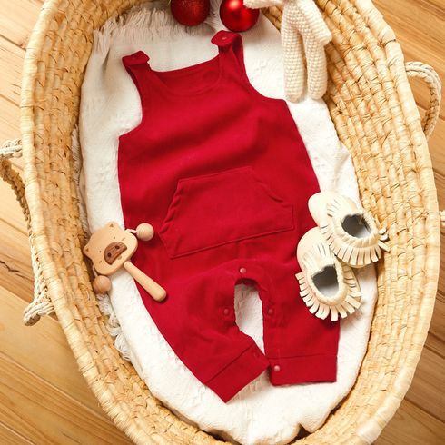 Solid Front Pocket Decor Sleeveless Baby Jumpsuit