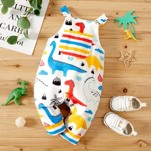 Baby Boy All Over Multicolor Dinosaur Print Sleeveless Jumpsuit Overalls
