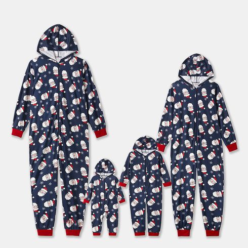 Christmas Santa All Over Print Blue Family Matching Long-sleeve Hooded Onesies Pajamas Sets (Flame Resistant)