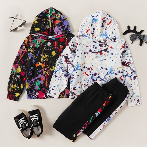 2-piece Kid Boy Painting Print Hoodie and Elasticized Pants Casual Set